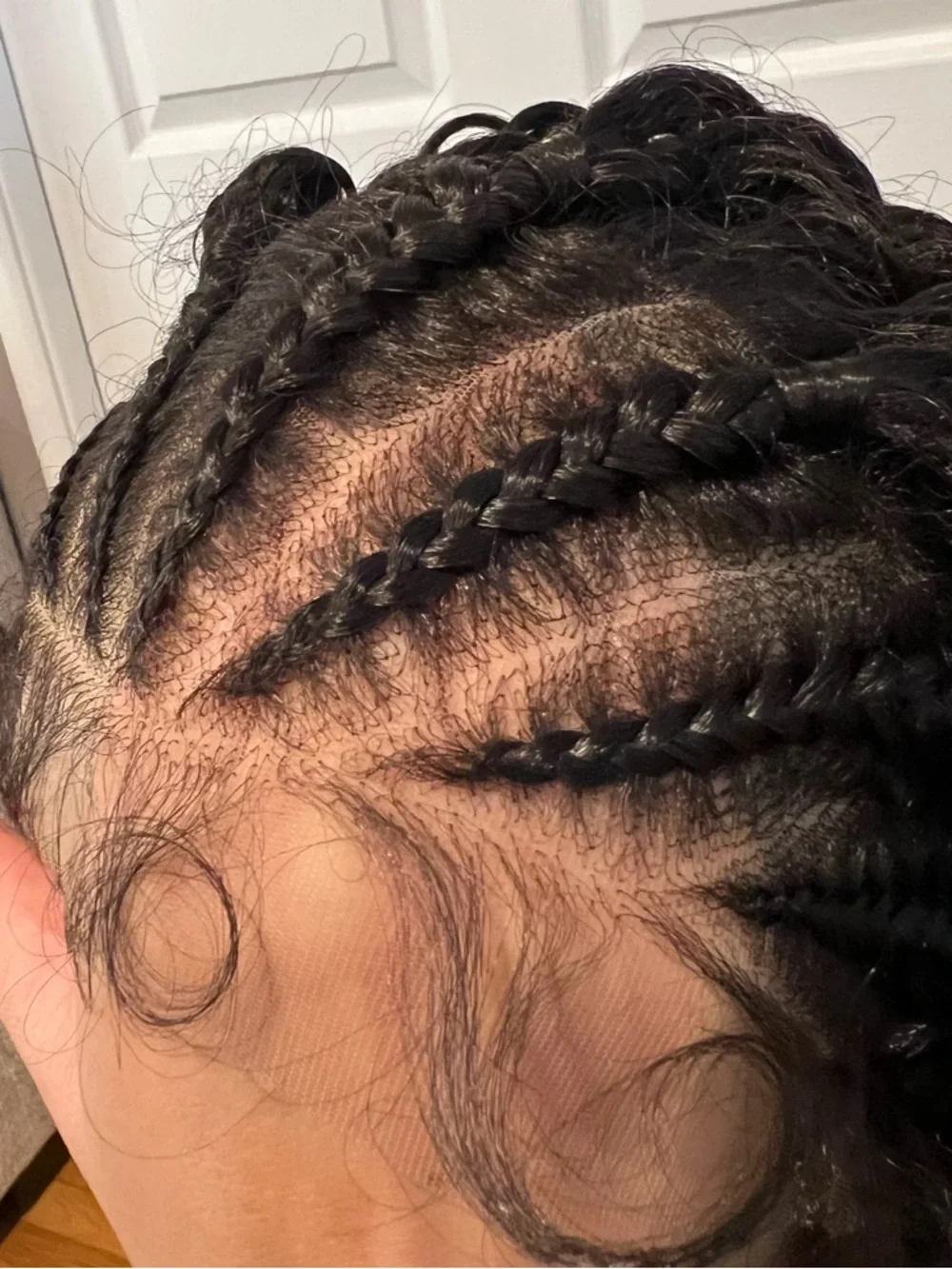 Synthetic 16” Natural Black Curly Lace Front Wig with Cornrowed Parts It#UC9